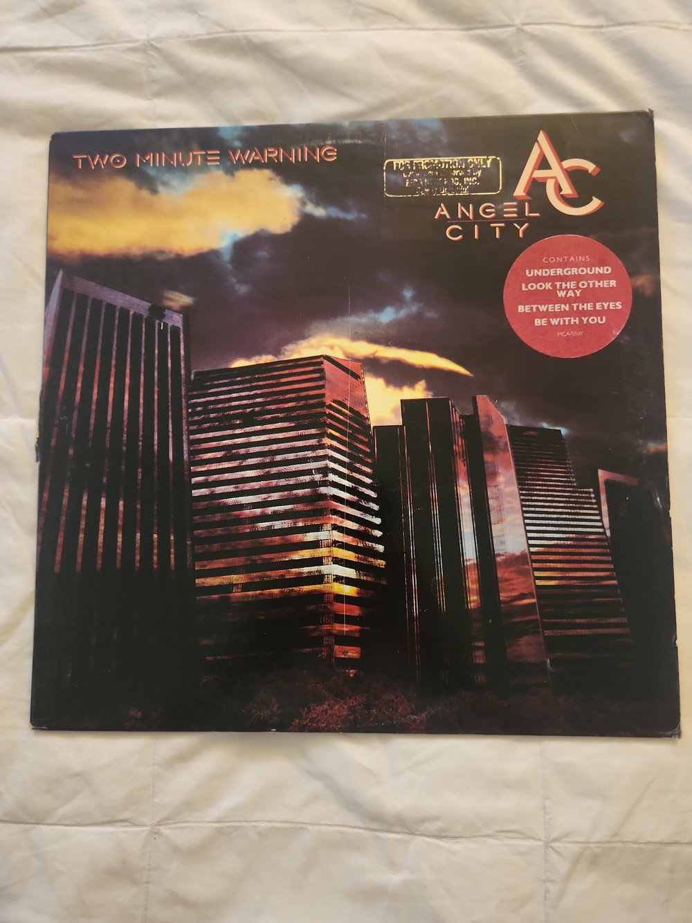 Amgel City Two Minute Warning Vinyl Album - DJ COPY NEVER PLAYED [Cover Wear]